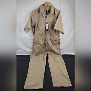 Dickies Coveralls Mens XL Regular Khaki Short Sleeve Multi Pocket Elastic Waist
